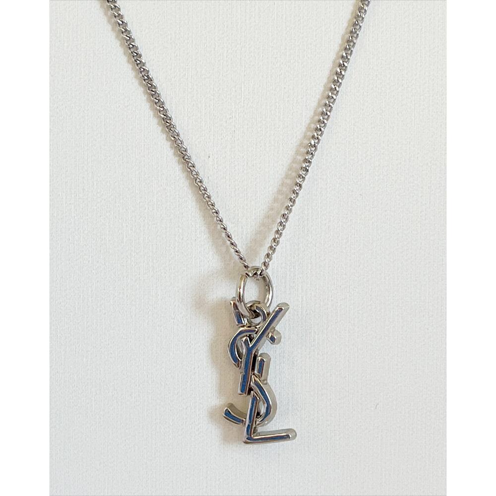 YVES SAINT LAURENT YSL Logo Charm Zipper Pull Pendant Necklace Silver Tone - Picture 11 of 11